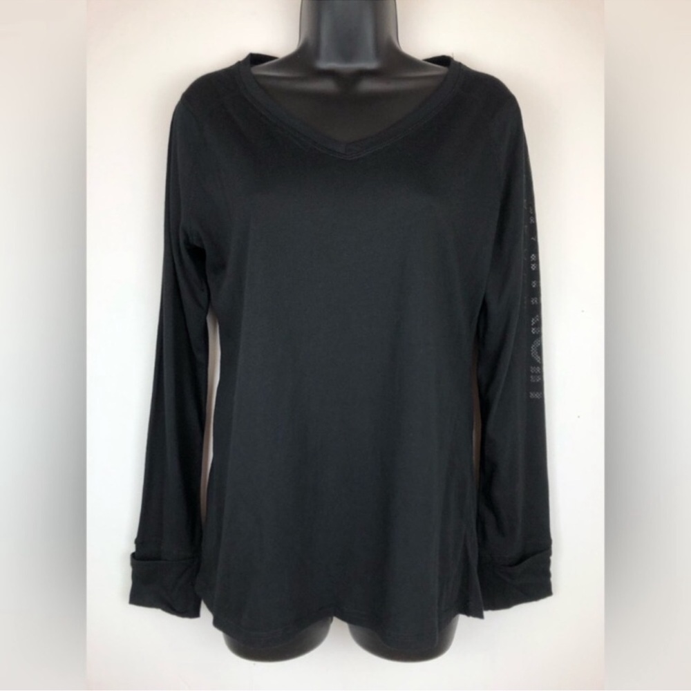 NWT CALVIN KLEIN PERFORMANCE Womens Sz L Fitted Black Vneck long sleeve shirt
